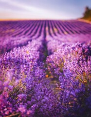 Obraz premium Dolly shot of lavender flowers on field. Provence in France