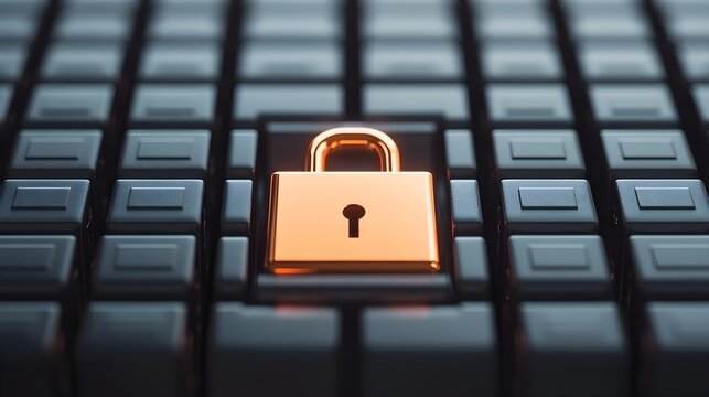 Gold Padlock Security Concept - Digital Data Protection