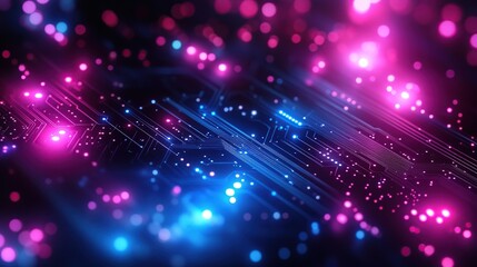 Fototapeta premium Futuristic abstract background with glowing circuits, neon blue and purple hues, technology-inspired vector design