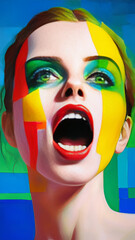 T-shirt print, print on the dress, brat, love, art, face, woman, flag, beauty, mask, fan, football, paint, makeup, head, fashion, soccer, eyes, boy, people, expression, painted, make-up, look, 