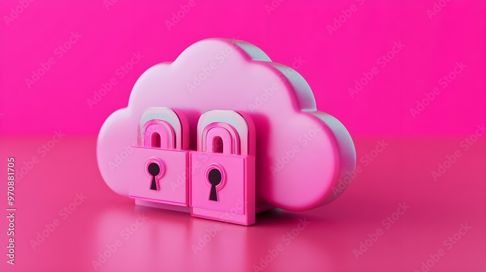 Wall mural pink cloud with padlocks - secure cloud storage concept