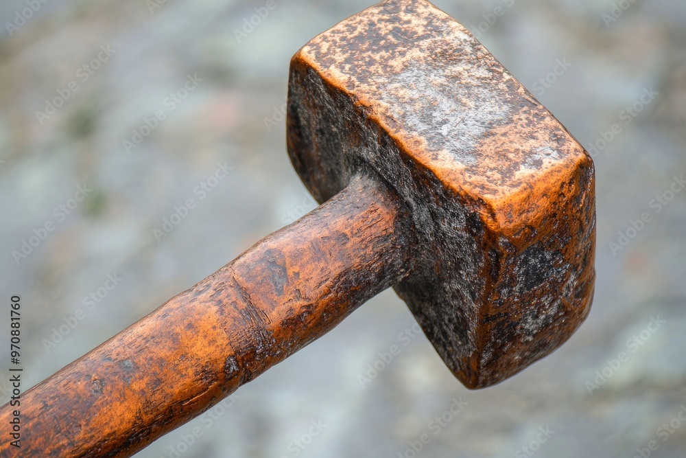 Sticker Close-up of a Worn Wooden Hammerhead