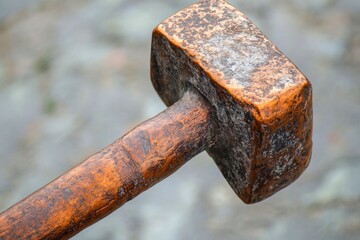 Close-up of a Worn Wooden Hammerhead