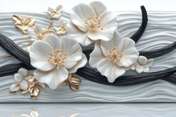 Obraz premium Pods of vanilla and a flower of orchid isolated on a white background