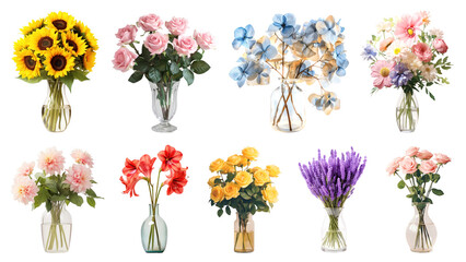 Obraz premium PNG flower vase design element set, transparent background