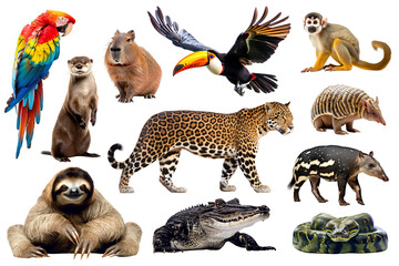 Fototapeta premium PNG Amazon animal element set, transparent background