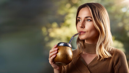 Woman drinking chimarrão