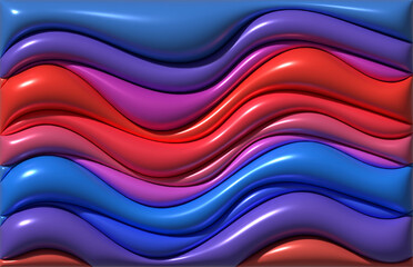 Abstract image with smooth, wavy lines with a glossy effect, sense of three-dimensionality and iridescence, 3D rendering illustration