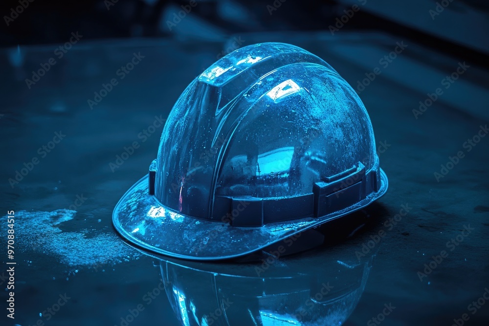 Canvas Prints Blue Hard Hat Under Artificial Lighting