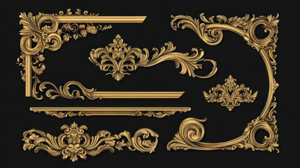 Ornate Gold Frame Elements on Black Background