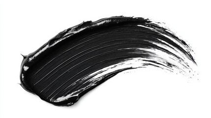 Black mascara circular texture brush stroke isolated on white background. Cosmetic product swatch