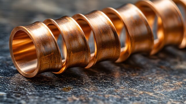 Beryllium copper spring under pressure, bending yet maintaining shape, with sharp details on its surface texture, captured mid-compression