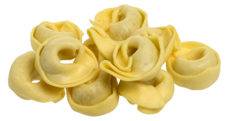 Raw tortellini on isolated background, close up