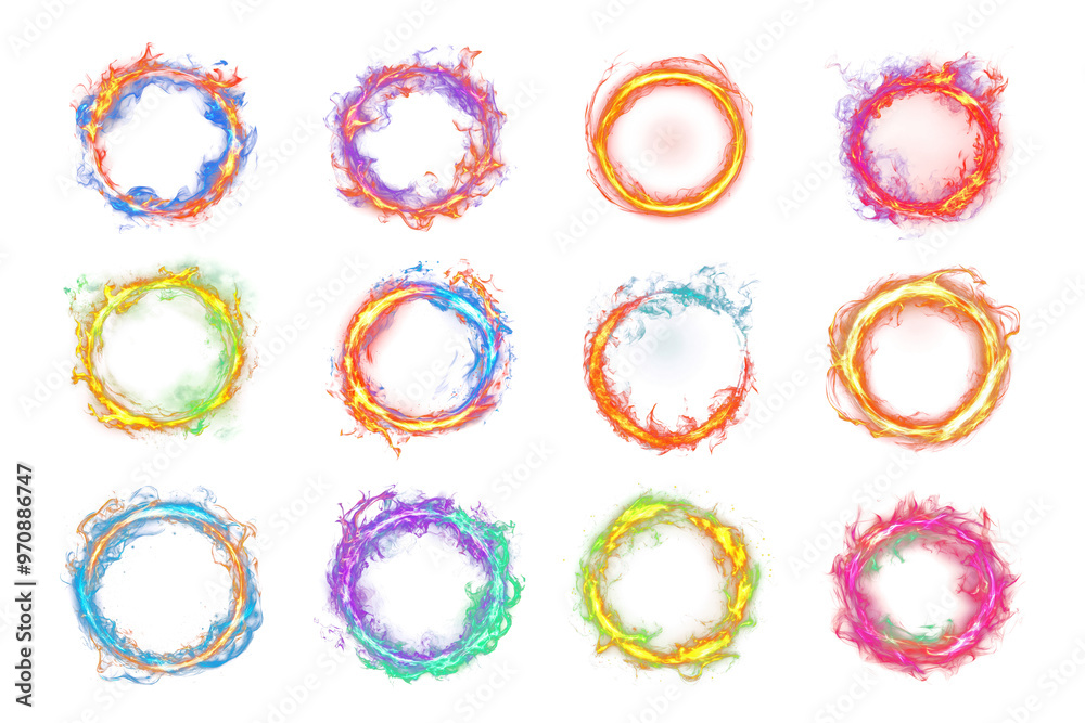 Sticker PNG flame ring element set, transparent background