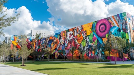 Miami United States of America - November 30 2019: Art Wynwood in Miami USA. Wynwood is a neighborhood in Miami Florida which has a strong art culture presence and murals can be seen everywhere.