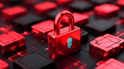 Red Padlock Security Concept 3D Render