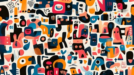 Vibrant Abstract Tile-able Surface with Playful Pictographic Symbols