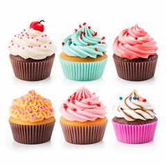 Set of cupcakes on white background.