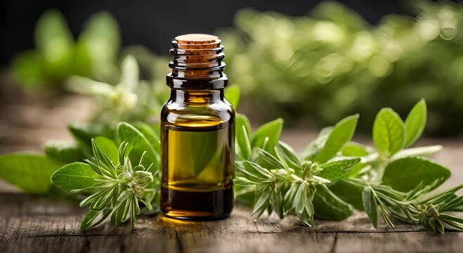essential oil and rosemary