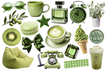 PNG Green object element set, transparent background
