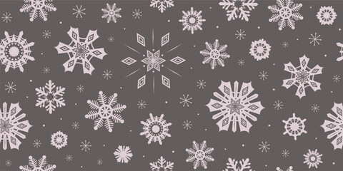 Rustic snowflakes background seamless pattern. Vector illustration. Scandinavian winter snowflake shapes repeat design. Calm and cozy Christmas seamless swatch. Trendy color graphite grey.