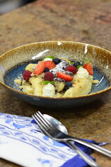 potato gnocchi with poppy seeds and cottage cheese, Czech traditional food, sweet food for children