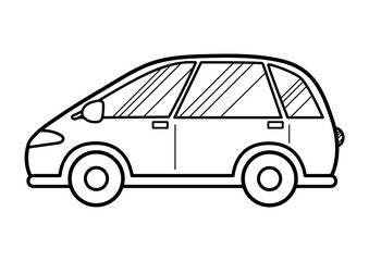 Black and white car clipart. Doodle vehicle in outline. Great for coloring page, logos, prints. Vector illustration
