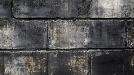 A concrete cinder block wall blackened with age is pictured close up creating a grungy textured backdrop perfect for industrial photos or portraits.