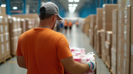 Dedicated volunteers sorting and packing essential emergency supplies to aid victims of a natural disaster in a community disaster relief center