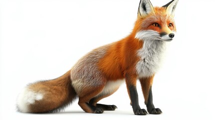 Obraz premium Fox clipart, element, 3D illustration, realistic, isolated on white background
