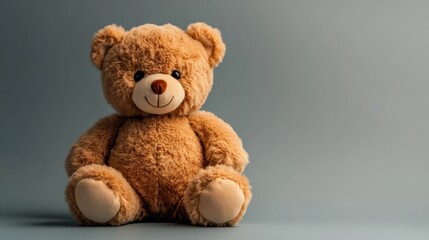 Cute Teddy Bear Sitting on Grey Background