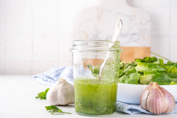 Green Herb Salad Dressing. Infused fresh Basil, parsley garlic olive oil