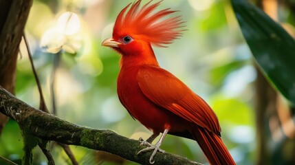 Fototapeta premium A Vibrant Red Bird Perched on a Branch