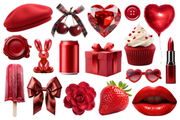 PNG women's red lifestyle element set, transparent background