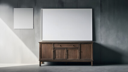 Fototapeta premium Modern Wooden Cabinet for Living Room Decor with Clean Lines and Minimalist Style