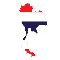 Obraz premium Map of Thailand with flag. Country silhouette border, South East Asia geography. Vector isolated on white background