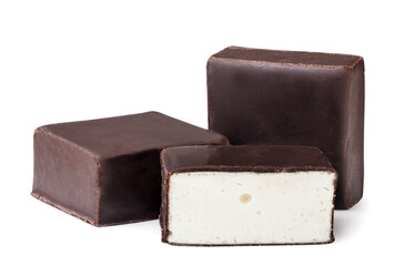 Bird's milk candies and half on a white background. Isolated
