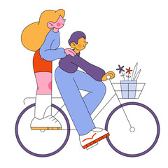 Man and woman riding a bike