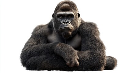 Obraz premium Gorilla clipart, element, 3D illustration, realistic, isolated on white background