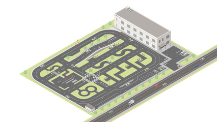 アイソメトリック図法で描いた自動車教習所のイメージA / Japanese driving school. Isometric illustration