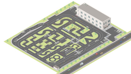 アイソメトリック図法で描いた自動車教習所のイメージB / Japanese driving school. Isometric illustration