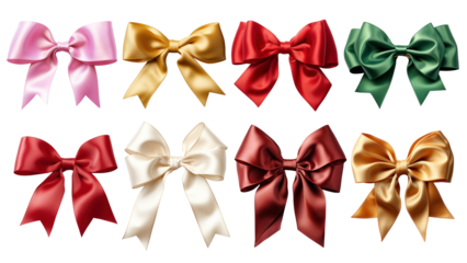 PNG Satin ribbon bow  element set, transparent background
