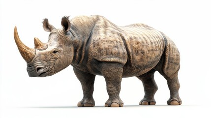 Obraz premium Rhinoceros clipart, element, 3D illustration, realistic, isolated on white background