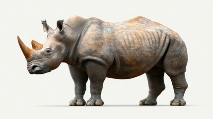 Fototapeta premium Rhinoceros clipart, element, 3D illustration, realistic, isolated on white background