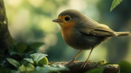 A Tiny Robin Perched on a Branch