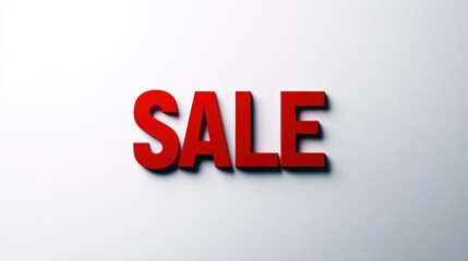 The image shows the word "SALE" in bold red capital letters placed centrally against a plain, light background, suggesting a promotional or discount event.
