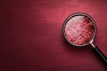 A magnifying glass resting on a textured red surface, perfect for themes of investigation, analysis, and attention to detail.