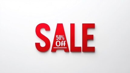 Large red text spelling "SALE 50% OFF" prominently displayed in the center on a light background, indicating a significant discount promotion.