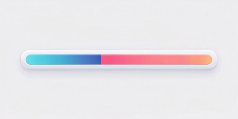 Colorful Progress Bar on White Background. A horizontal progress bar with vibrant colors of orange, green, and blue gradient, set against a clean white background. 