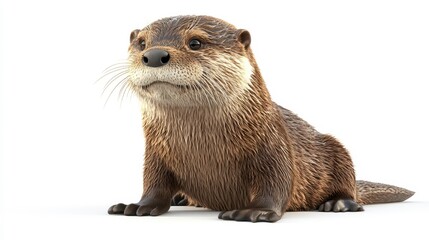 Otter clipart, element, 3D illustration, realistic, isolated on white background
